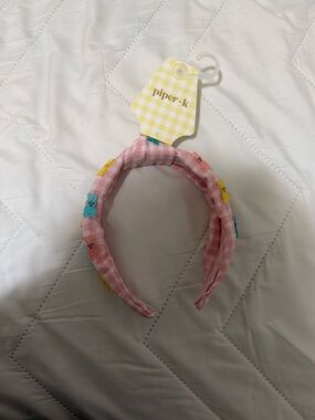 piper·k Pink Gingham Headband with Multicolor Bunny Accents